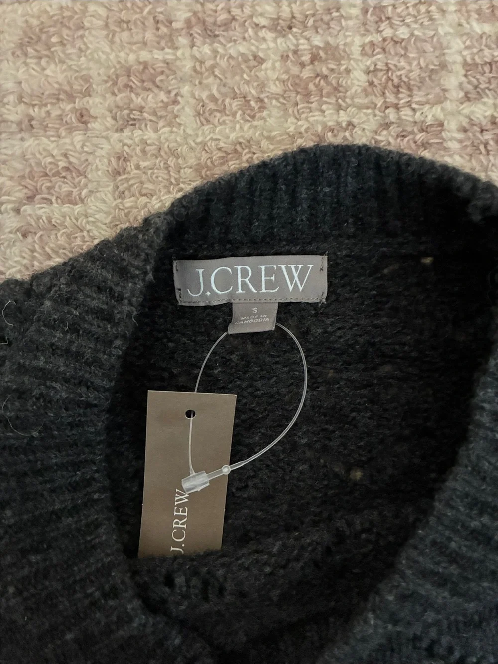 J.Crew new Wide-sleeve pointelle crewneck sweater merino wool charcoal gray NWT